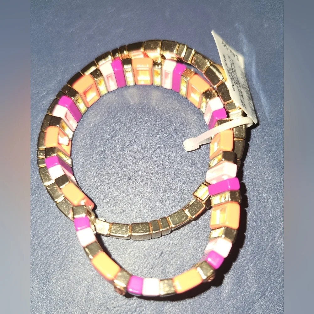 Gold Tone Two-piece Set Pave' Multicolor Bar Stretch Bracelets Created For Macys